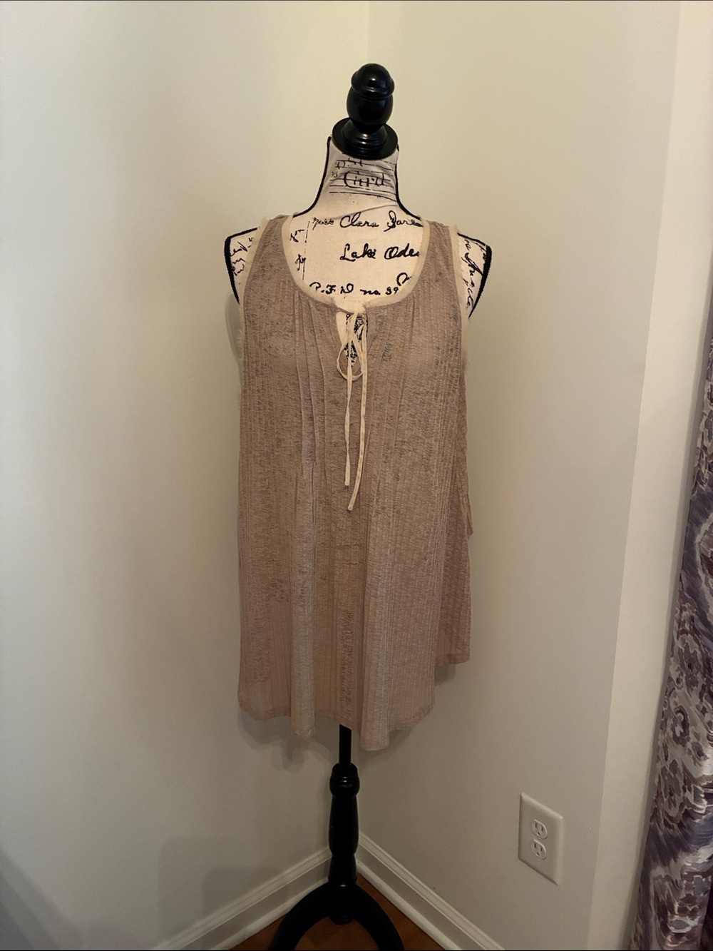 Mystree Taupe & Brown Sheer Tie-Front Tank Top